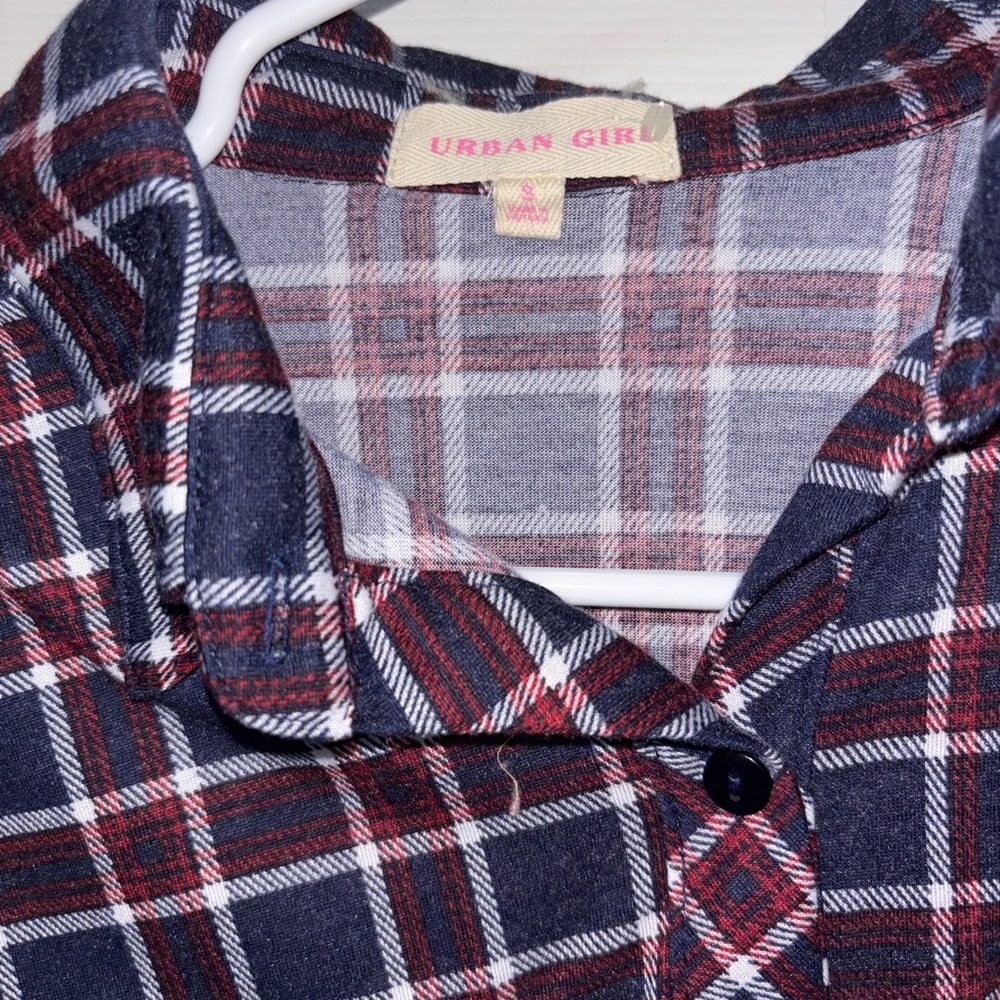 Women's Plaid Button-Down Shirt - Navy and Burgundy - Picture 3 of 5